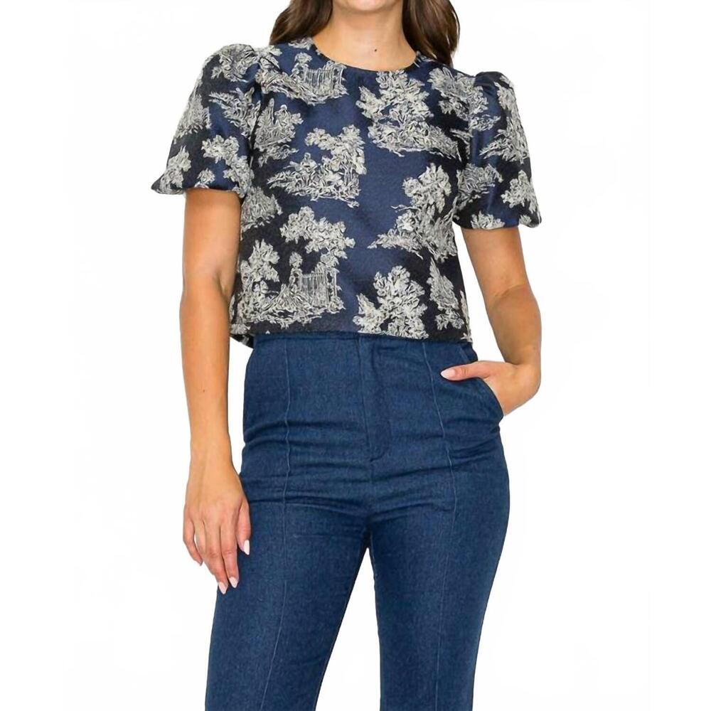 NEW LOVE WEDNESDAY toile jacquard pattern top in blue